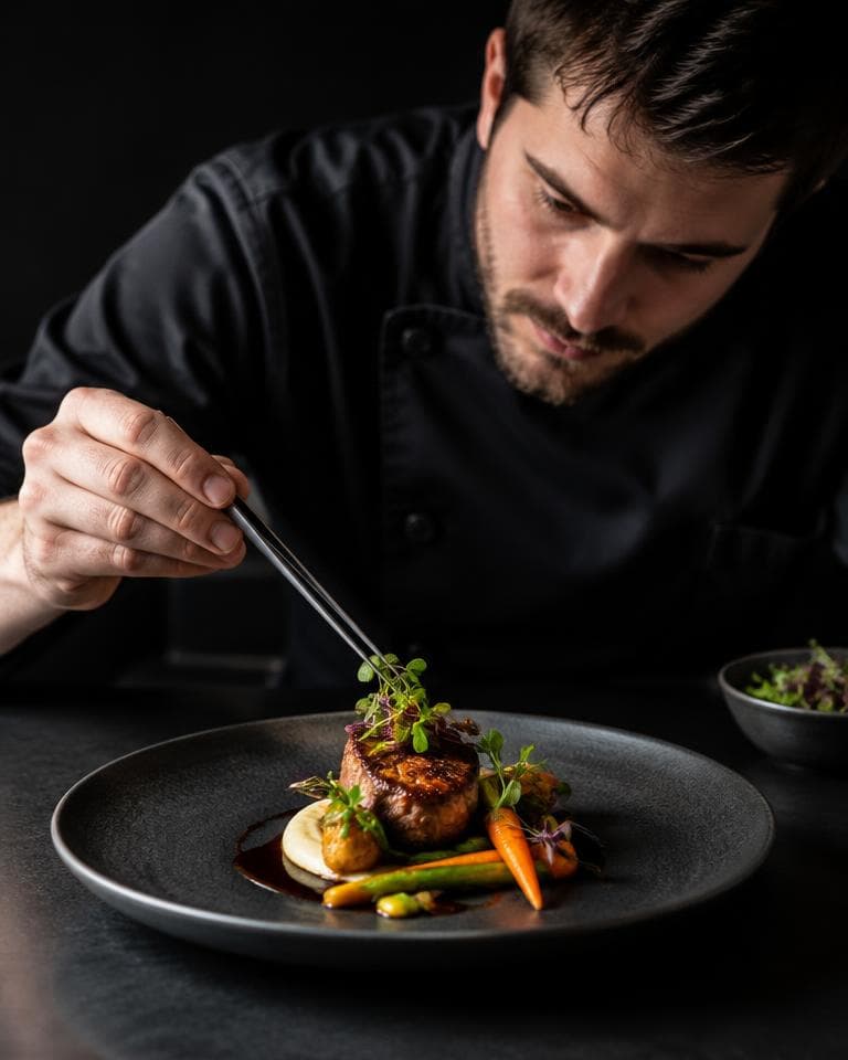 Chef qui dresse une assiette
